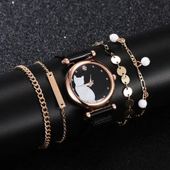 Fashionable Feline Watch Set for Women