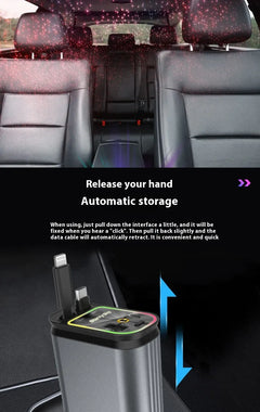 4-in-1 Car Mobile Phone Fast Charger w 2 Telescopic Strip Lines