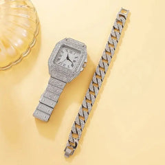 Women's Rhinestone Watch & Bracelet - 2-Piece Set