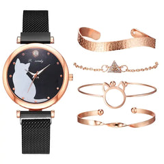 Fashionable Feline Watch Set for Women