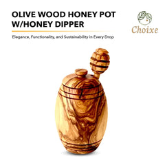 Olive Wood Honey Pot w Honey Dipper