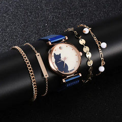 Fashionable Feline Watch Set for Women