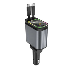 4-in-1 Car Mobile Phone Fast Charger w 2 Telescopic Strip Lines