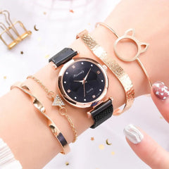 5-Piece Women's Luxury Magnet Buckle Watch & Bracelet Set