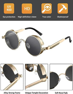 Retro Round Polarized Gothic Steampunk Sunglasses