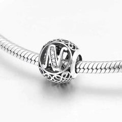 S925 Silver Beads w Stone Inlaid Alphabet