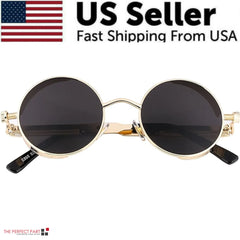 Retro Round Polarized Gothic Steampunk Sunglasses