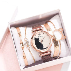 Fashionable Feline Watch Set for Women