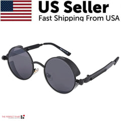 Retro Round Polarized Gothic Steampunk Sunglasses